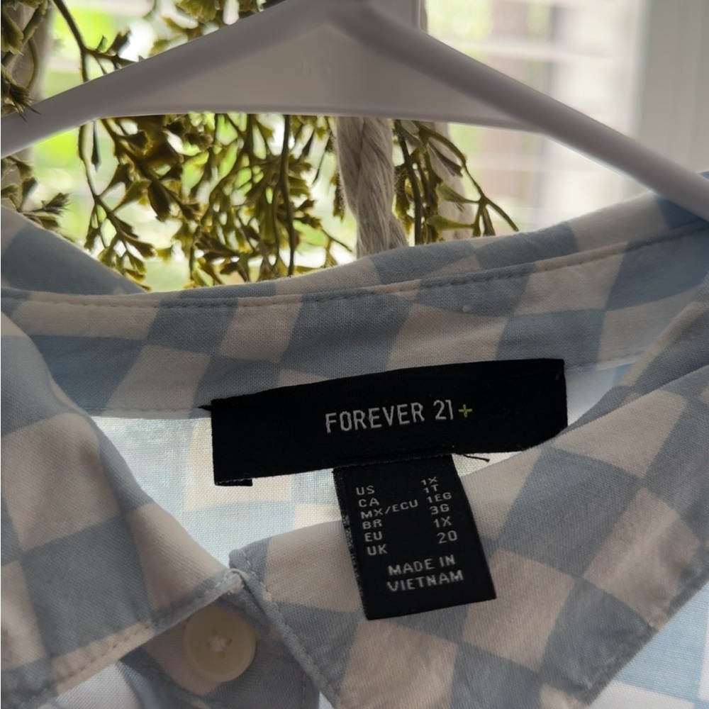 Forever 21 Light Blue and White Plaid Shirt